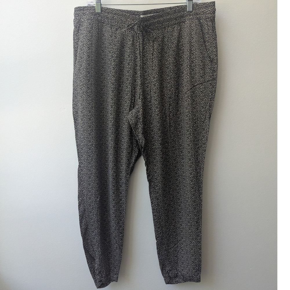 Old Navy Jogger Pants Black White Geometric Diamond Rayon Sz L Lightweight